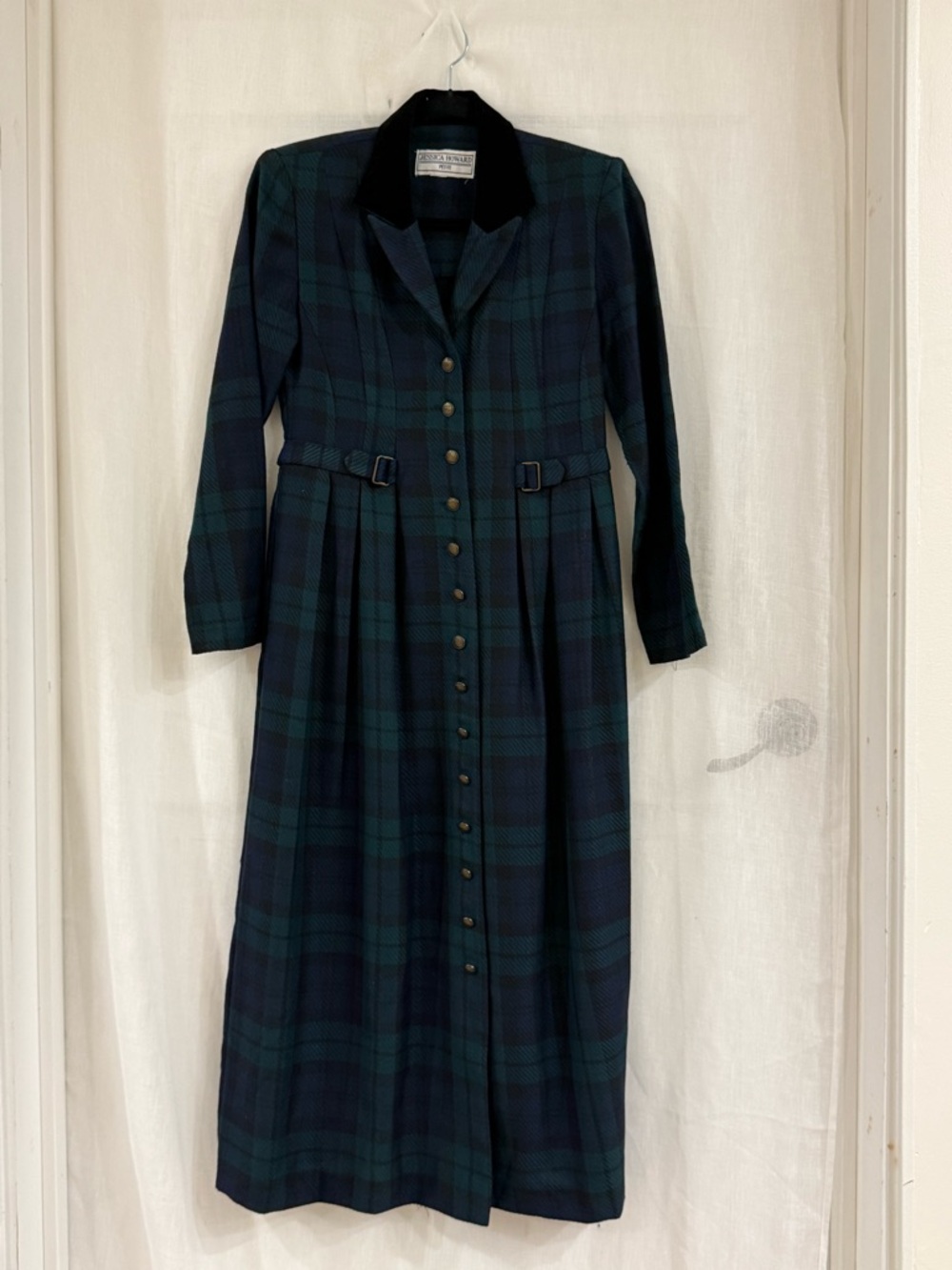 Vintage Jessica Howard Plaid Dress Petite Green Navy Long Sleeve Midi 90s